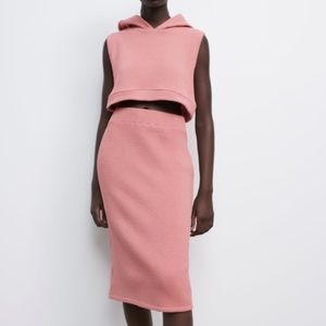 Pink Cropped Hoodie & Skirt Set